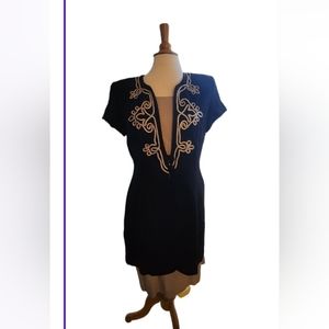 Vintage 80s Julian Taylor New York Dress Knee Length Black & Beige size 10